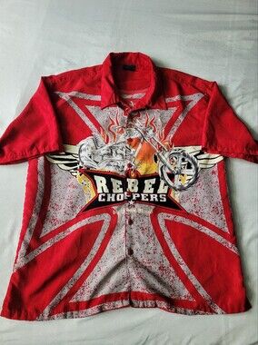 Rebel Choppers Biker Button Down Mens Shirt